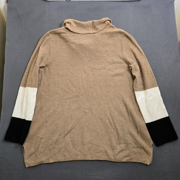 J. Jill Women M Brown Colorblock Cowl Neck Pull Over Tunic Sweater - Picture 2 of 11